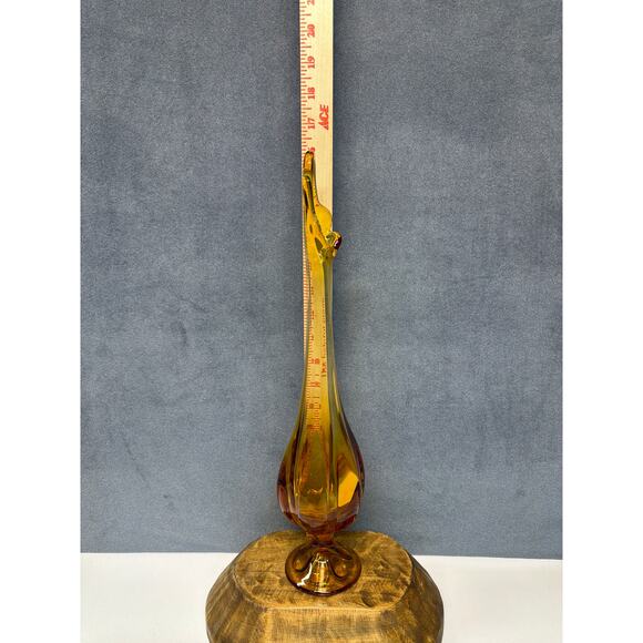 Vtg Viking Glass Amber Swung Bud Vase 6 Petal Footed Ribbed Gold Art Glass 16” - Picture 5 of 7